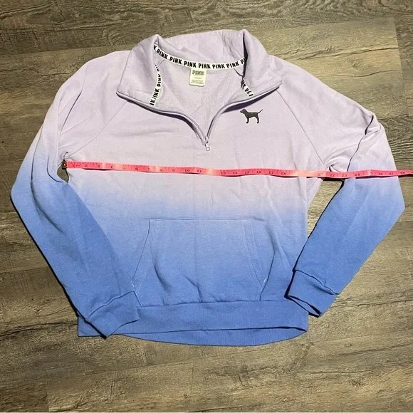 Victoria’s Secret Pink Ombré Purple Blue 1/4 Zip Sweatshirt.  Women’s Large. - Picture 5 of 7